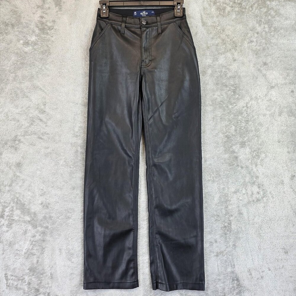 Hollister Pants Womens 0R Black High Rise Faux Leather Straight Leg W24